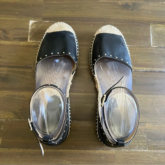 Oficce Studde Flat Espadrilles Black  Leather Sandals - Picture 4 of 12